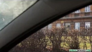 Stunning young blond is picked up & paid to fuck in a parking lot