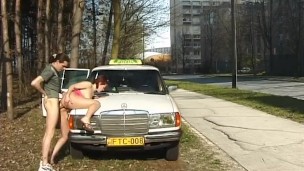 Babe gets fucked on the street while cars passing by