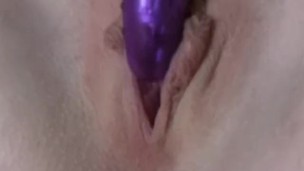 Blonde preggo uses purple vibe on juicy pussy
