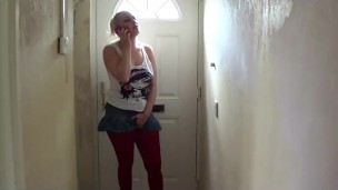 Sookie desperate for a pee wets herself through tights by front door