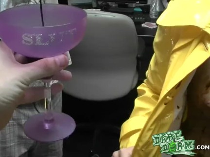 Dare Dorm - College sluts start a chocolate syrup wrestling match