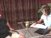 Mature Lady Sucks The Naked Guy's Boner