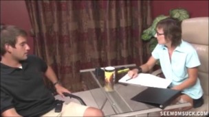 Mature Lady Sucks The Naked Guy's Boner