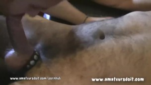 Two Hairy Beefy Guys Give Each Other Blowjobs