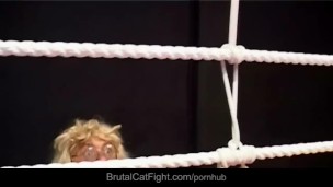Female wrestler spank the reporter and the camera girl