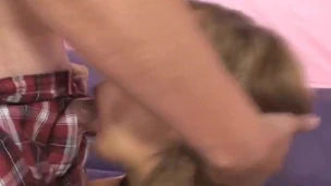 Ike Diezel’s Cum Splashes Angelina Valentine’s Glasses In Porno Dan’s Out-of-control Blowjob Battle!