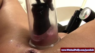 Big taco babe drinks pee from pussy pump