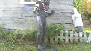armoured frogman surprises outdoors