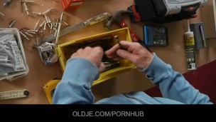 Shy oldman seduced and fucked by bold hussy blonde
