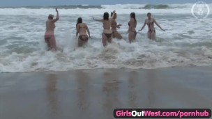 Girls Out West - Nasty lesbian orgy at the beach