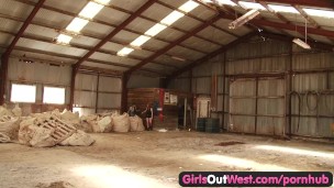 Girls Out West - Hairy lesbian cunts fucked with fingers
