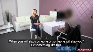 Czech Blonde takes two dicks in Casting interview