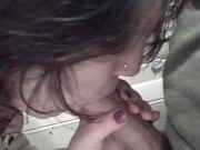 Bathroom blowjob with friends in the other room 14/16