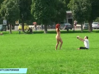 Sweet redhead babe kety naked on public streets