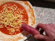 Rock Hard Cock Cums On Pasta !!!