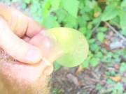 Hairy Guy Pees in a Condom, and makes a mess