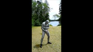 Spandex snake jerks off in parking lot