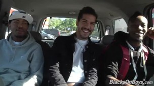 White dude sucking off two black cocks