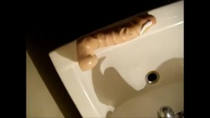 Brushing my teeth with 7 inch dildo