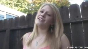 Blonde bimbo topless cumblast