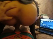 girl doing Blowjob and sit down on cock and gets cum on her feet 8/16