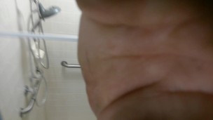 Morning piss in the shower half hard dick