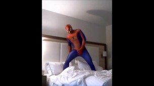 Spiderman on hotel bed