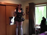 Geeky girl on trampoline