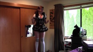 Geeky girl on trampoline
