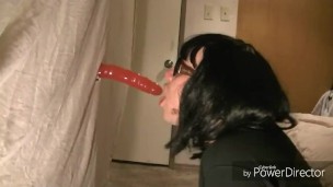 Natalie sucks big pink cock