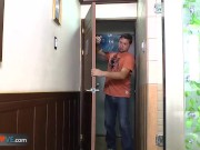 Granny customer sucks teen delivery boy