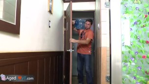 Granny customer sucks teen delivery boy