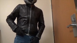 Leather biker jerk off