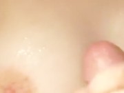 Cumming on her big titties 14/16