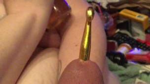 Pushing a Crochet Hook Plug Out of Caged Plugged Cock Pisshole - Dick Sounding with Girlfriend