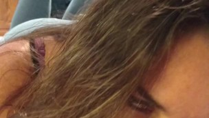 Slut wife Becky sucks dick till cum drips from her mouth...