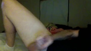Jacking off to Porn Cumshot on Chest Big Cock