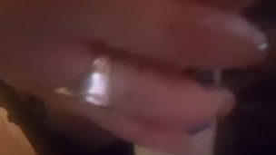 Rubbing my clit with my wand while riding my dildo.