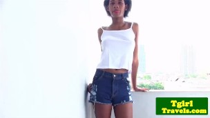 Black tgirl spreading her ass and jerking