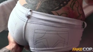Fake Cop Spanish blonde with tattooed arsehole is fucked by cop