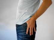 Masturbating in jeans - Solo male teasing uncut cock till cumming 1/16