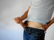 Masturbating in jeans - Solo male teasing uncut cock till cumming 12/16