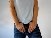 Masturbating in jeans - Solo male teasing uncut cock till cumming 2/16