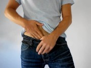 Masturbating in jeans - Solo male teasing uncut cock till cumming 3/16
