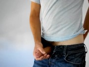 Masturbating in jeans - Solo male teasing uncut cock till cumming 9/16