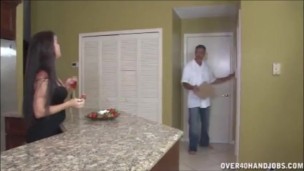 Jerking the old man in the kitchen