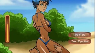 Hot babe sun baths on the beach, then strips naked and gets fucked!