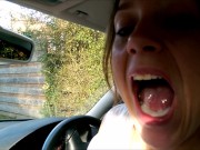 Public Street Car Blowjob & Cum in Mouth Driving