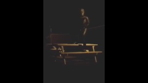 Halloween skeleton frogman outside at night