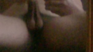 stud with big saggy nuts cums in mirror